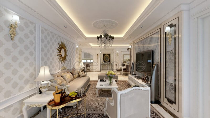 Bộ sofa tân cổ điển được thiết kế to, rộng vững chãi mang đến cảm giác an toàn và thoải mái cho gia chủ sofa tân cổ điển