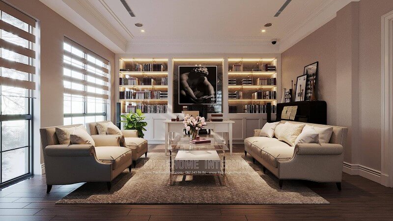 Bộ sofa tân cổ điển đẹp tinh tế cho phòng làm việc tại nhà ở biệt thự ciputra hà nội sofa tân cổ điển