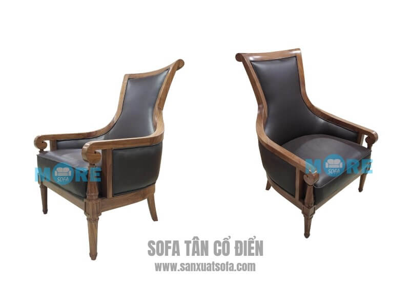 Sofa đơn Tân cổ điển MS-003 gỗ tự nhiên Óc chó, bọc da bò thật nhập khẩu với thiết kế độc đáo, lạ mắt tại biệt thự Greenbay, Hà Nội. sofa tân cổ điển