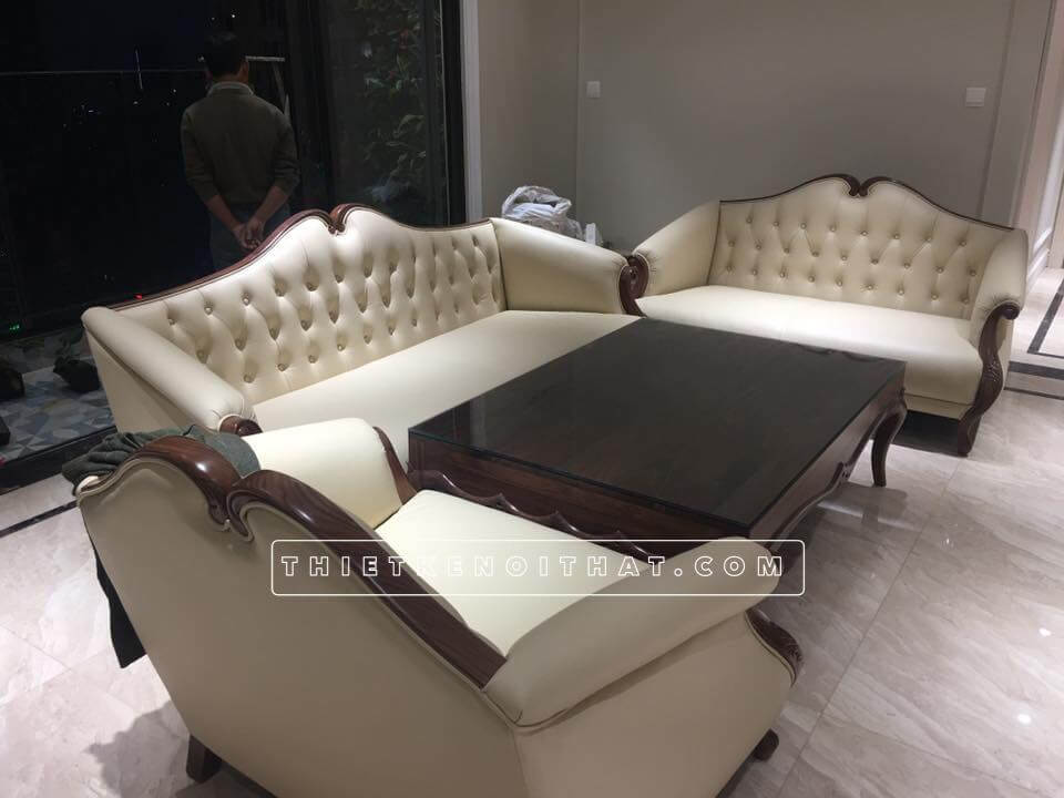 Bộ bàn ghế sofa tân cổ điển gỗ óc chó cho phòng khách chung cư D Mẫu sofa tân cổ điển đẹp, sang trọng và đẳng cấp